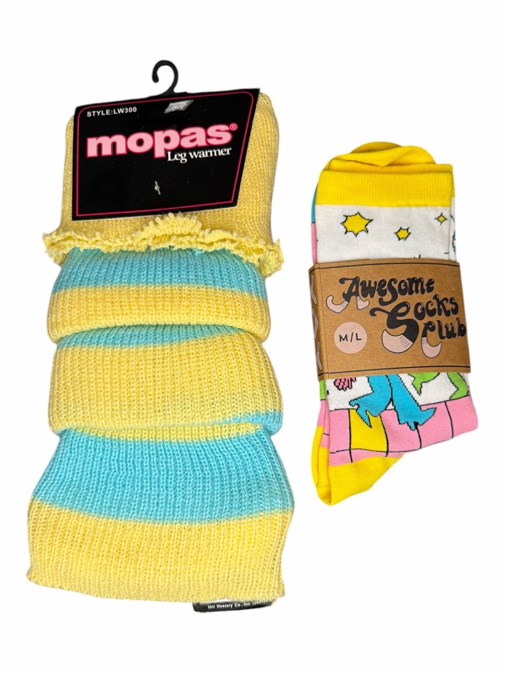 NWT 80s Style Mopas Leg Warmers + Awesome Socks Club Disco Socks Bundle